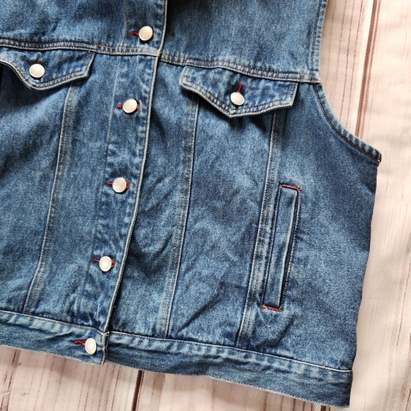 Pendleton Vintage Denim Vest Wool Blanket USA Flag Red White | Women's Size XL - Picture 3 of 12